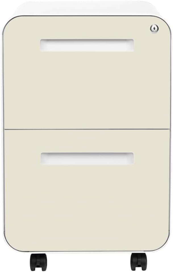 Laura Davidson Furniture Stockpile 2 Drawer Mobile File Cabinet with Lock - Under Desk Metal Filing Cabinet, Legal/Letter File Folders, Wheels and Stationary Feet, Pre-Assembled, Ivory