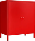 2 Door Metal Accent Storage Cabinet-Locker Cabinet for Office Room,Garage-Metal Storage Cabinet with 1 Adjustable Shelves (red)