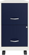 Pemberly Row 2-Drawer Mobile Metal Filing Cabinet, 18" D, White/Navy Finish, Locking Drawers with Glide Suspension, Letter-Size File Storage, Compact Vertical Design for Home or Office
