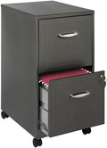 Pemberly Row 2-Drawer Mobile Metal Filing Cabinet, Gray Finish, 26.7" H X 14.25" W X 18" D, Lockable Letter-Size Storage, Smooth Glide Suspension, Easy Roll Casters for Home or Office Use