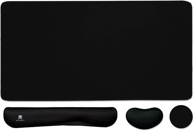 4-in-1 Large Gaming Mouse Pad, Keyboard Wrist Rest Pad & Wrist Support Mousepad Set, Extended Desk Pad Waterproof Desk Mat for Home Office Study Game-Black
