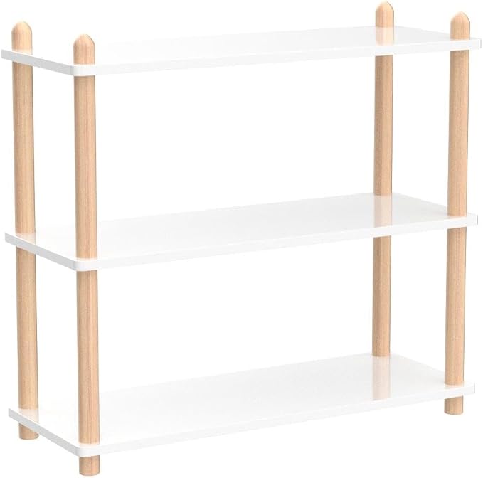 IOTXY 3-Tier Wooden Shelf Bookcase - Modern Open Bookshelf, Free Standing Storage Rack, Multifunctional Display Stand for Home and Office, White, Rectangle