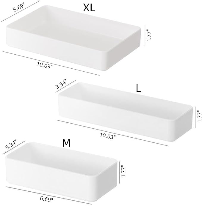 RAUVOLFIA Plastic Drawer Organizers Set, 3-Size Versatile Bathroom and Vanity Drawer Organizer Trays, Storage Bins for Makeup, Bedroom, Kitchen Gadgets Utensils and Office