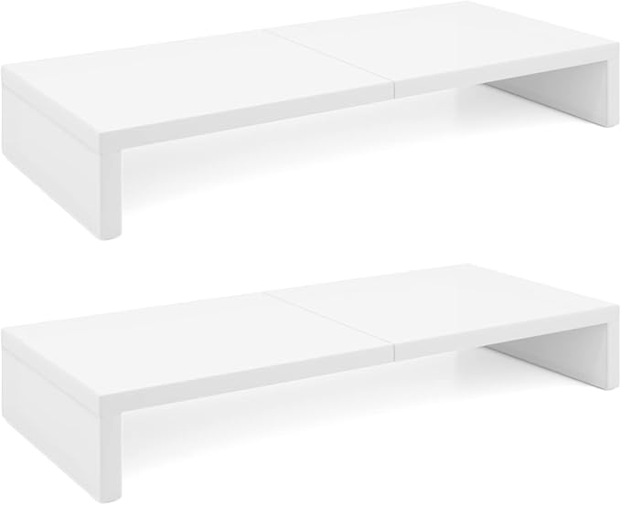 TEAMIX 2 Pack White Monitor Stand Riser - 20 inch, Wooden Desktop Stand for PC/TV/Laptop/Printer, Monitor Riser with Storage, Computer Stand with Keyboard Organizer