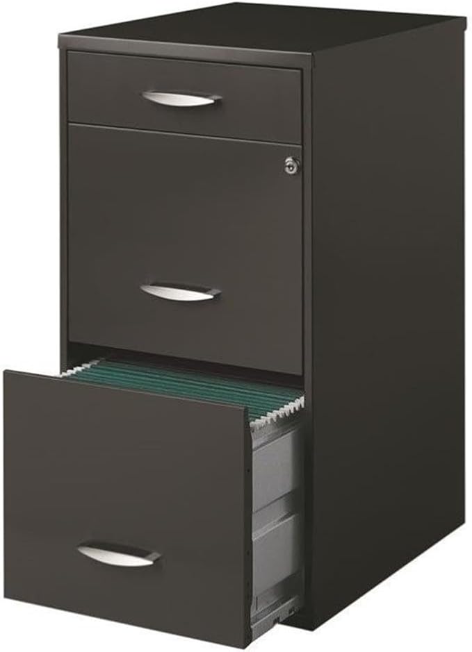 Pemberly Row Set of 18 Contemporary 3-Drawer Metal File Cabinet in Charcoal