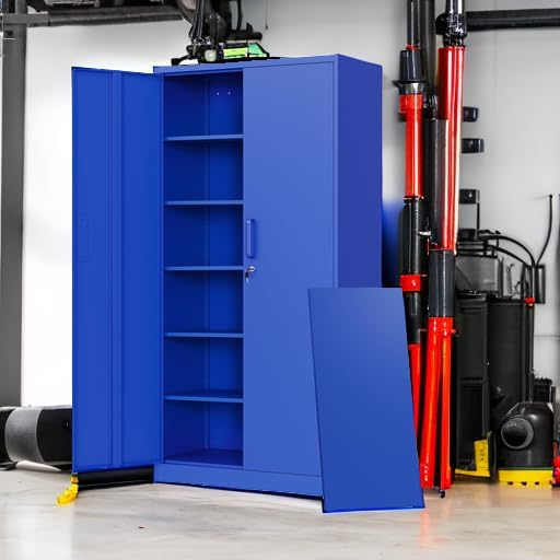Letaya Metal Garage Storage Cabinets with Lock Door and Adjustable Shelves, Steel Tool Cabinets for Home,Office,Warehouse Organisieren (Blue)
