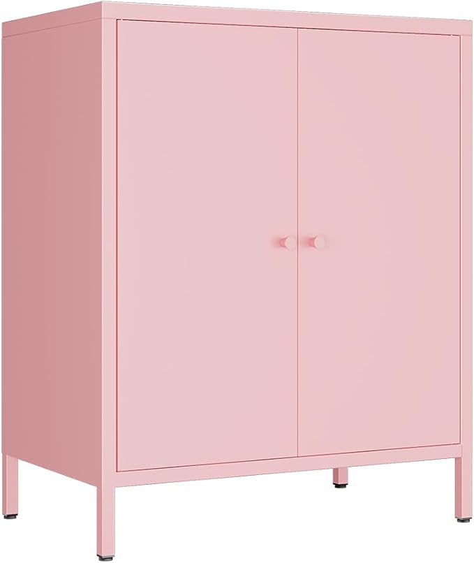 2 Door Metal Accent Storage Cabinet-Locker Cabinet for Office Room,Garage-Metal Storage Cabinet with 1 Adjustable Shelves (Pink)