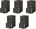 Pemberly Row Set of 5 Contemporary 3-Drawer Metal File Cabinet in Charcoal