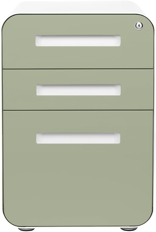 Laura Davidson Furniture Stockpile 3 Drawer File Cabinet with Lock - Under Office Desk Metal Filing Cabinet, Legal/Letter File Folders, Wheels and Stationary Feet, Pre-Assembled, Sage Green