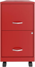 Pemberly Row 2-Drawer Metal Vertical Filing Cabinet, 18 in Depth, Red Finish, Lockable Mobile Office Storage with High-Side Drawers, Easy Roll Casters, Fits Under Desk, Letter Size Hanging Files