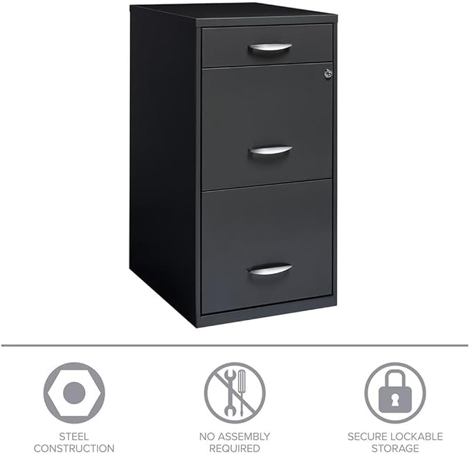 Pemberly Row 3 Drawers 27.32" Vertical Charcoal Metal Filing Cabinet Lockable Pre-Assembled Stationary Letter Size for Home, Office