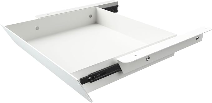 White Under Desk Mounted Sliding Drawer with 60 Degree Tilt Panel to pull out, 15'' long & 9'' deep Large Storage Organizer for Sit Stand Workstation