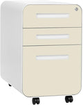 Laura Davidson Furniture Stockpile 3 Drawer File Cabinet with Lock - Under Office Desk Metal Filing Cabinet, Legal/Letter File Folders, Wheels and Stationary Feet, Pre-Assembled, Ivory