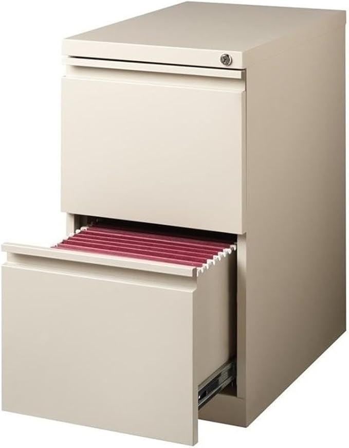 Pemberly Row 2 Drawers 27.75" Vertical Beige Metal Filing Cabinet Lockable Pre-Assembled Stationary Letter Size for Home, Office