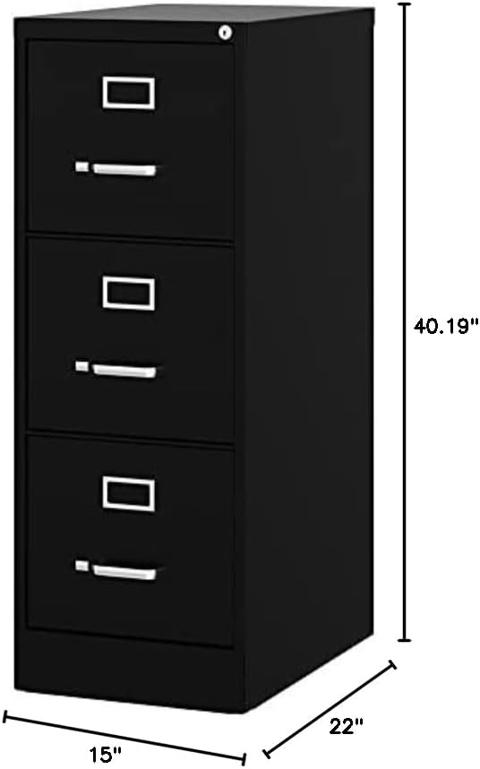 UrbanPro 3 Drawers 40.19" Vertical Black Metal Filing Cabinet Lockable Pre-Assembled Stationary Letter Size for Home, Office