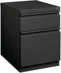Pemberly Row 20" Metal Mobile Pedestal Filing Cabinet, Charcoal Finish, 2 Drawers, Letter-Size File Compatible, Ball-Bearing Suspension, Lock Included, Hidden Casters, Contemporary Office Storage Unit