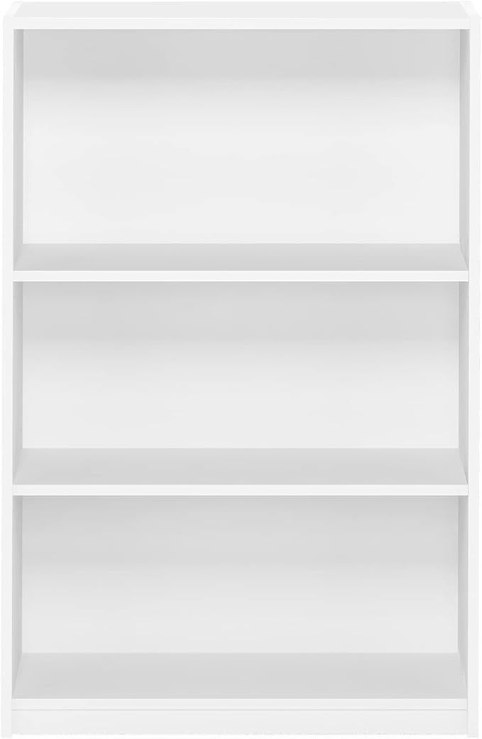 Furinno Jaya Book Shelf, 3-Tier Bookshelf, Standing Bookcase with Adjustable Shelves, 9.5 x 24.5 x 40.3, for Organization and Storage, for Living Room, Bedroom, Home Office, Plain White