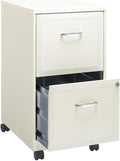 Pemberly Row 18" 2-Drawer Mobile Metal Filing Cabinet, Pearl White Finish, 26.7" H x 14.25" W x 18" D, Lockable Design with Casters, Home Office Storage Organizer for Letter-Size Hanging Files