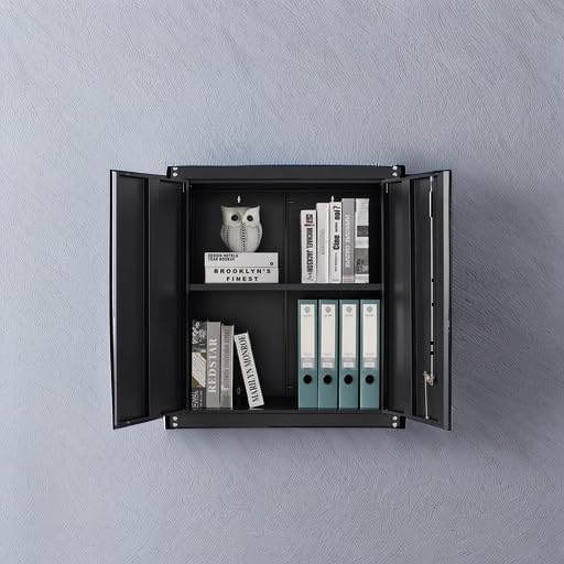 GREATMEET Locking Metal Wall Cabinets for Garage, Garage Cabinets Wall Mount, Steel Floating Hanging Storage Cabinet with Doors and Adjustable Shelf for Utility Room
