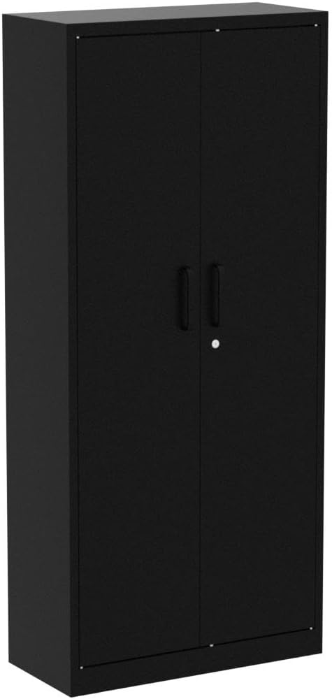 Yizosh Metal Garage Storage Cabinet with 2 Doors and 5 Adjustable Shelves - 71" Steel Lockable File Cabinet,Locking Tool Cabinets for Office,Home,Garage,Gym,School (Black)