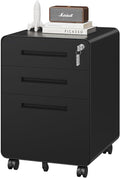 PEUKC 3 Drawer File Cabinet with Lock, Metal Under Desk Rolling Filing Cabinet fits Letter/Legal/A4 Size for Home Office,(Fully Assembled, Black)