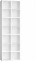 FOTOSOK 71'' Tall Bookshelf with 14 Cubes, 7 Tier Double Wide White Bookshelf with 6 Adjustable Shelves, 19.6" Narrow Bookcase DVD/CD Media Storage, Space Saving Display Shelf Cabinet, White