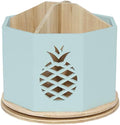 Spinning Desktop Stationary Organizer – Decorative Wooden Rotating Pen and Pencil Cup – Desk and Table Top Office Supplies Station - by Designstyles (Sky Blue Pineapple Cutout)