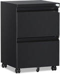 RAVIGIN 2 Drawer File Cabinet，Mobile Filing Cabinet with Lock and Wheels，Un-Assembled Metal Under Desk File Cabinets for A4/Letter/Legal Size（Black