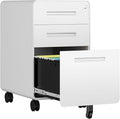 3 Drawer File Cabinet, Fully Assembled Mobile File Cabinets with Lock for Home Office, Metal Rolling Filing Caninet on Wheels, Three Drawer Under Desk Cabnet for Letter/Legal / A4 - White