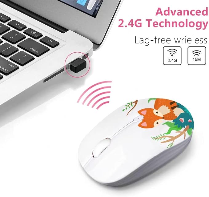 JUHOO Wireless Mouse with Nano Receiver for PC, Laptop, Notebook, Computer, MacBook, Less Noise, Portable Mobile Optical Mice.(Fox)