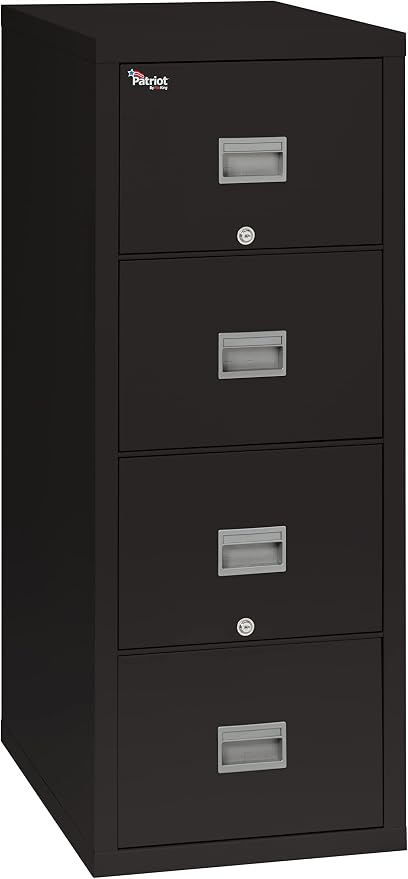 FireKing Patriot Vertical 4 Drawer Legal & Letter Fire Safe File Cabinet, Key Lock, 1 Hour Fire Rated UL Rated & Water Resistant, USA Made, Black