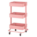 ECR4Kids 3-Tier Metal Rolling Utility Cart, Multipurpose Storage, Pink