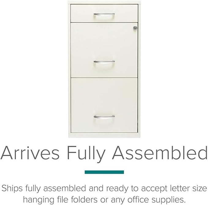 Pemberly Row 3 Drawers 27.32" Vertical White Metal Filing Cabinet Lockable Pre-Assembled Stationary Letter Size for Home, Office