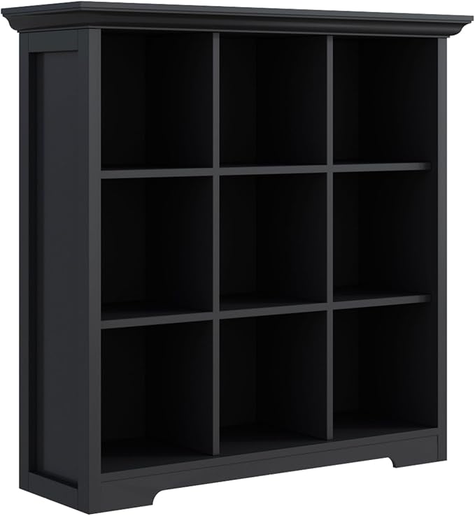 OSCHF Cube Storage Bookcase with Base - Wooden 3 Tiers Floor Standing Open Shelf Cabinet for Home and Office, 9-Cube Lattice Bookshelf, Black