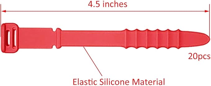 Silicone Zip Ties, Reusable Zip Ties, 20pcs Rubber Cable Ties Straps for Wire Management, Elastic Silicone Ties Cable Organizer for Home Office, 4.5" Multi Color Cord Ties