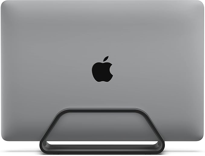 HumanCentric Vertical Laptop Stand Compatible with MacBook Pro and MacBook Air, Holder for Personal Computer Desk Stand, Aluminium, Exchangeable Inserts to Fit Different Device Models, Black
