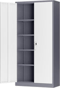 INTERGREAT Metal Storage Cabinet, 72” H Storage Cabinet with 2 Doors and 4 Adjustable Shelves for Office, Home, Garage, Pantry (Assembly Required, Grey White)