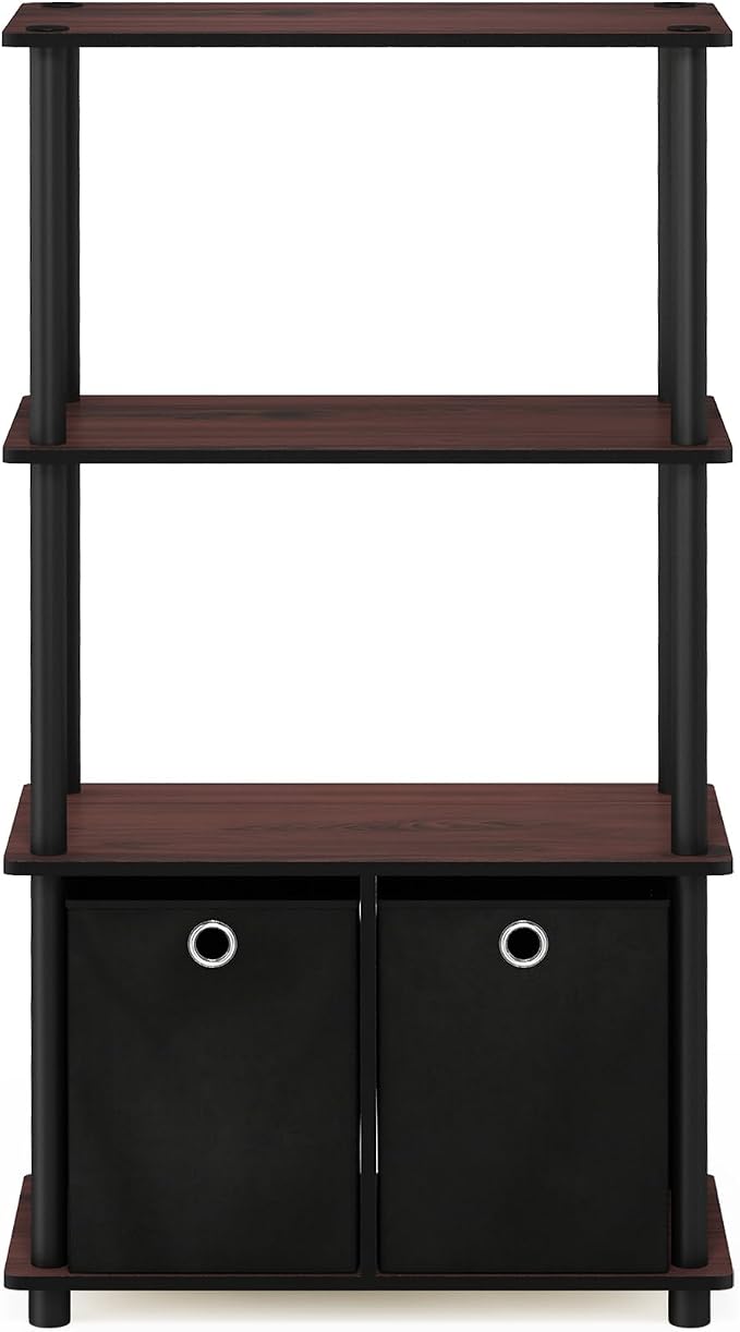 Furinno NW889DC/BK Go Green 4-Tier Multipurpose Storage Rack w/Bins, Dark Cherry/Black