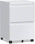 RAVIGIN 2 Drawer File Cabinet，Mobile Filing Cabinet with Lock and Wheels，Fully Assembled Metal Under Desk File Cabinets for A4/Letter/Legal Size（White