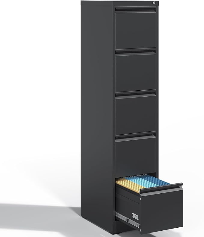 5 Drawer Metal File Cabinet Heavy Duty Locking File Cabinets Home Office Steel Filing Cabinet Vertical File Cabinets for Legal/Letter Size File,Assembly Required