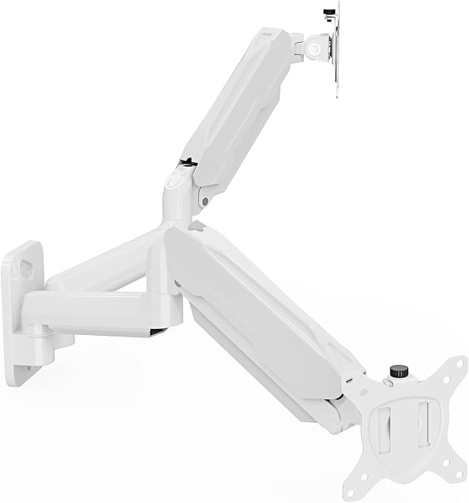 MOUNT PRO Dual Monitor Wall Mount for 13 to 32 Inch Computer Screens, Gas Spring Wall Monitor Arm for 2 Monitors, Each Holds Up to 19.8lbs, Adjustable Wall Monitor Mount with VESA 75x75/100x100, White
