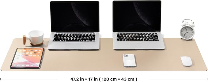 Large Desk Mat - 47.2"x 17" Non-Slip PU Desk Pad for Office and Home - Ideal for Large Mouse Pad and Desk Mats on Top of Desks(Apricot)