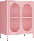 2 Translucent Door Metal Accent Storage Cabinet for Home, Living Room, Office Room,Kitchen-Metal Locker Cabinet with 1 Adjustable Shelves-2-Tier (Pink)