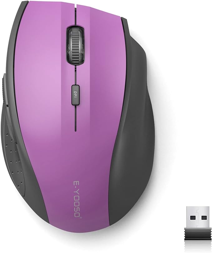 E-YOOSO Wireless Mouse for Laptop, Portable Optical Computer Mouse, 6 Buttons, Cordless 2.4GHz with USB Receiver, 5-Level 4800 DPI, 18 Months Battery Life, for PC, Chromebook, Windows, Mac(Purple)