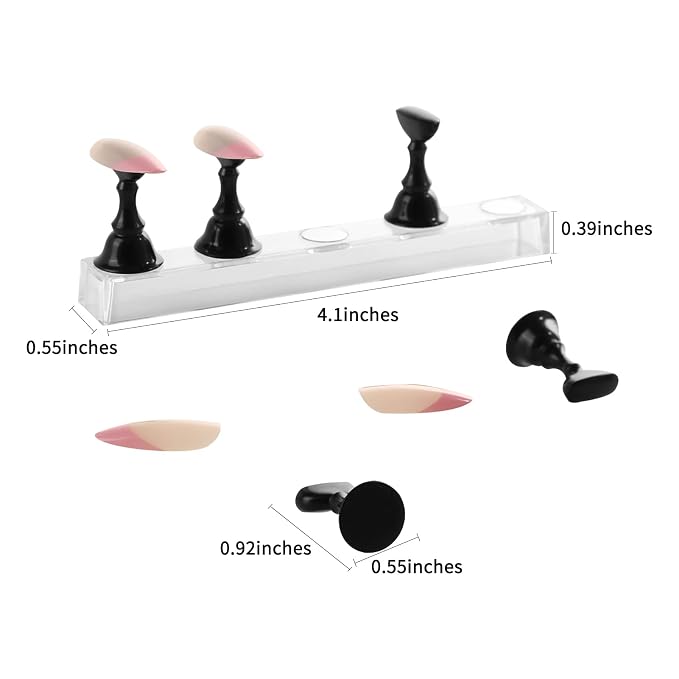 4-in-1 Black Nail Stand & Holder - Magnetic Tips, Beginner Acrylic Nail Art Kit, Salon Equipment & Decor