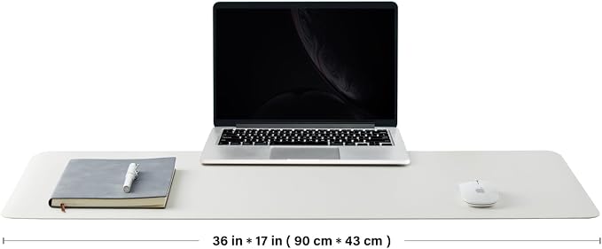 HOMIEAZICOZI Leather Desk Mat - Non-Slip PU Desk Pad for Office and Home - Desk Organization and Accessories - Ideal for Large Mouse Pad and Desk Mats on Top of Desks (White,36''x 17'') (DPD-W-L)