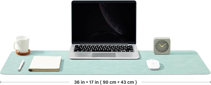 Distressed Leather Desk Mat - Non-Slip PU Desk Pad for Office and Home - Desk Organization and Accessories - Ideal for Large Mouse Pad and Desk Mats on Top of Desks(Mint Green,36"x 17")