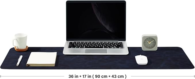 Distressed Leather Desk Mat - Non-Slip PU Desk Pad for Office and Home - Desk Organization and Accessories - Ideal for Large Mouse Pad and Desk Mats on Top of Desks(Navy Blue,36"x 17")