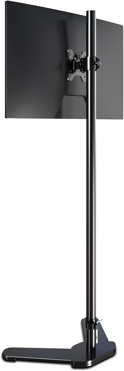 Single Tall Monitor Mount, Extra Long Computer Stand with 47 inch Pole, Floor Computer Stand, Free-Standing Monitor Desk Mount Support 13 to 27 inch Screen,22lbs