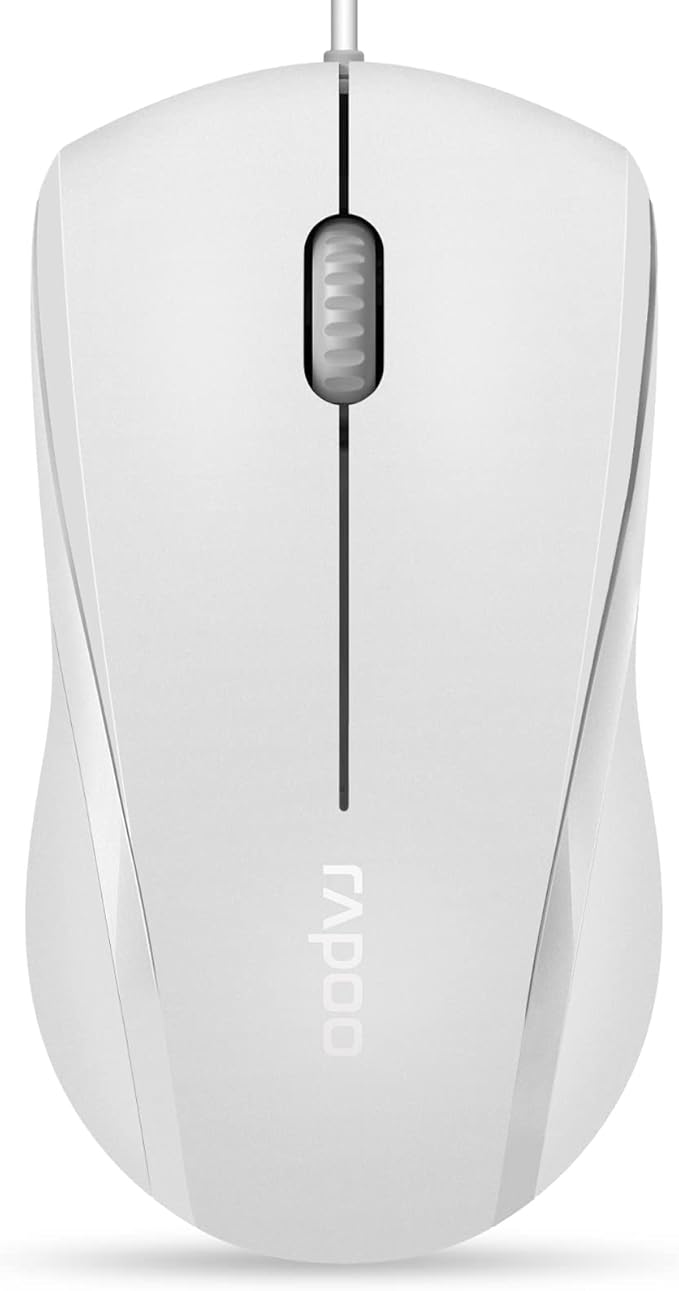 Rapoo N1600 3-Button Quiet Wired Mouse, 1000DPI Optical Mouse, Quiet Button, Ergonomic Shape, for Desktop Computers Laptops, Matte White